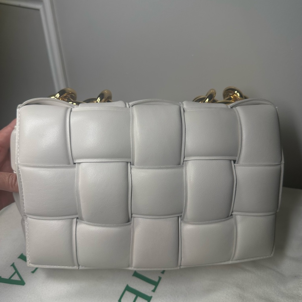 Bottega Veneta Cassette Chain Crossbody Bag With Gold Hardware